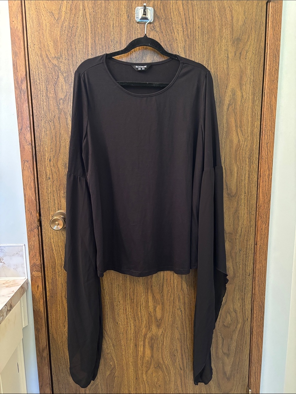BloomChic Black Long Sleeve Bell-Sleeve Top